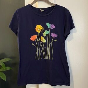 100% Cotton Navy Rainbow Floral Graphic Tee, Instant Message, Women's Size S